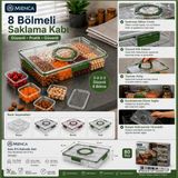 8 Bölmeli Sızdırmaz Kapaklı Kahvaltılık Saklama Kabı, Silikon Contalı Kilitli Kapak, 2-2-2-2 Bölmeli Organizer, Bpa Free Gıda Saklama Kutusu - Antrasit - Gri