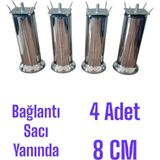 8 cm Mobilya Kanepe Koltuk Baza Yatak Çekyat Yükseltme Ayağı M8 Bağlantı Aparatlı Metal Ayaklar (4 Adet) - KROM