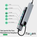 8 In 1 Ethernet Sd USB Type-C Hub HDMI Apple Macbook Pro Çevirici - Gri