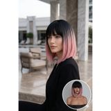 8 Kadına Dair Herşey Kısa Küt Siyah Pembe Ombreli Fiber Sentetik Peruk