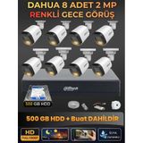 8 Kameralı 2mp Gece Renkli Güvenlik Kamerası Seti, 500 Gb Hdd, Fullhd İç Dış Mekan Uyumlu 27625506