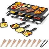 8 Kişilik Costway Raclette Izgara, 2'si 1 Arada Ters Çevrilebilir Yapışmaz Izgara Plakalı Elektrikli Izgara ve Ayarlanabilir Sıcaklık Kontrolü Dahil. Ev ve Partiler Için 8 Tava,8 Tahta Spatula ve Maşa - Siyah