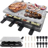 8 Kişilik Peılu 1400W Raclette Izgara, Yapışmaz Kaplamalı Çift Katlı Masa Izgarası, Taş Tabak, Küçük Tepsiler, Tahta Spatula ve Kablo, Parti Kampları Için Paslanmaz Çelik Elektrikli Izgara - Siyah