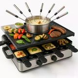 8 Kişilik Raclette Fondü Seti - Yapışmaz Kaplamalı - Tava Ve Kazıyıcı Dahil Tencere Ve Masa Izgarasıyla (Fondü Seti)