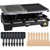 8 Kişilik Raclette Seti - Izgara Tabağı ve Taş Tabak Fonksiyonlu - Tava ve Kazıyıcı Dahil Masa Izgarası (Kare) - Siyah