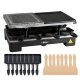8 Kişilik Raclette Seti - Izgara Tabağı Ve Taş Tabak Fonksiyonlu - Tava Ve Kazıyıcı Dahil Masa Izgarası (Kare)
