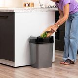 8 Litre Kapaklı Çöp Kovası, Modern Tasarım Pratik Mutfak Banyo Ofis Çöp Kutusu, Kapaklı Plastik Atık Kovası (Gri)