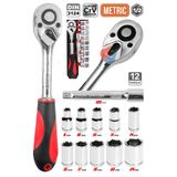 8 mm - 24 mm 12 Parça Cırcırlı Lokma Takımı Seti Standlı Cr-V Çelik Lokma Anahtarı Seti 1/2"