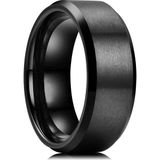 8 mm Köşeli Düz Model Unisex Kadın Erkek Çelik Alyans Yüzük cl31 - 23 - Siyah