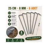 8 mm L Tipi Demir Çadır ve Bahçe Kazığı 25 cm Pas Boyalı Dayanıklı Sabitleme Kazığı 6 Adet