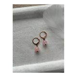 8 Mm Pembe Kuvars Rose Gold Bakır Halka Küpe