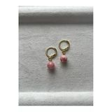 8 Mm Pembe Opal Taşı Altın Kaplama Halka Küpe