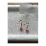 8 Mm Pembe Opal Taşı Altın Kaplama Sallantı Küpe