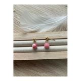 8 Mm Pembe Opal Taşı Altın Kaplama Top Küpe