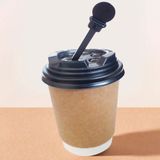 8 Oz Kraft Karton Kapaklı Çubuklu Kaşık Sıcak Içecek Bardağı (Çay ve Kahve) Çift Duvarlı Bardak Dw - 15 Adet