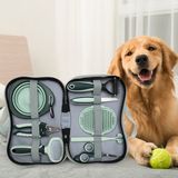 8 Parça Kedi Köpek Sağlık Bakım Seti Tüylü Düğümlü Tarak Tırnak Makas Diş Masaj Fırçası Törpü Kase - Yeşil - Siyah