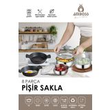 8 Parça Pişir Sakla Sahan & Paslanmaz Çelik Saklama Kabı