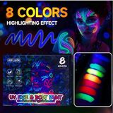 8 Renk Karanlıkta Parlayan Uv Yüz ve Vücut Boyası Glow Parti Vücut Boyası