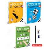 8.sınıf Atölyem Türkçe Matematik Fen Bilimleri Soru Bankası Tadında 3 Kitap Set Kalem Seti Hediyeli