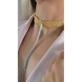8 Sıralı Zincir Dokuma Sallantılı Vücut Tasma Choker Gold Gümüş Renk El Yapımı Kolye