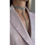 8 Sıralı Zincir Dokuma Sallantılı Vücut Tasma Choker Silver Gümüş Renk El Yapımı Kolye