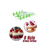 8 Uçlu Pasta Kek Süsleme Seti Krema Sıkma Torbası Seti Takımı Plastik