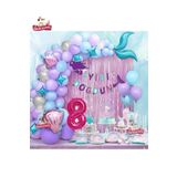 8 Yaş Deniz Kızı Banner Balon Mavi Mor Balonlar Folyo Saçak Perde Seti Doğum Günü Parti Süsü, 787874441112207