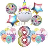 8 Yaş Gökkuşağı Konsepti Unicorn Temalı Doğum Günü Parti Kutlama Seti