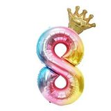 8 Yaş Gökkuşağı Rakam Ve Kral Tacı Folyo Balon Doğum Günü Parti Kutlama Seti