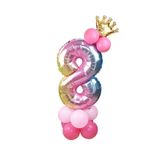 8 Yaş Gökkuşağı Renkleri Rakam Balon Altın Taçlı 8 Rakamlı Balon