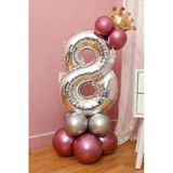 8 Yaş Krom Pembe-Gümüş Renkler Altın Taçlı Balon Seti