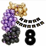 8 Yaş Siyah, Gold, Mor Balon+Banner Seti