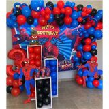 80 Adet Kirmizi Siyah Lacivert Balon+5metre Zincir Örümcek Adam Spiderman - Siyah - Kırmızı - Lacivert