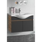 80 Cm Atlantik Çam-Antrasit Gri Mat Mdf Lavabolu Banyo Alt Dolabı Antrasit - Atlantik Çam