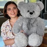 80 cm Dev Pelüş,Papyonlu Ayı,Peluş,Yumuşak ve Sevimli Büyük Boy Oyuncak,Sarılmalık,Papyonlu Ayıcık,Sevgiliye Hediye,Dev Ayı (Gri)