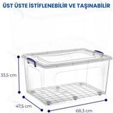 80 Lt Tekerlekli Şeffaf Saklama Kutusu Kilit Kapaklı Gıda Temasına Uygun Kıyafet ve Oyuncak Depolama Beyaz - Standart - Çok Renkli