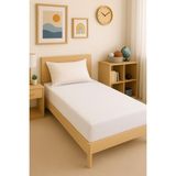 80 x 200 + 30 cm Düz Pamuklu Tek Kişilik Lastikli Fitted Penye Çarşaf - 80 x 200 cm - Beyaz