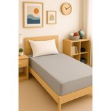 80 x 200 + 30 cm Düz Pamuklu Tek Kişilik Lastikli Fitted Penye Çarşaf - Gri - 80 x 200 cm