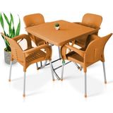80 x 80 Metal Ayaklı Bahçe Balkon Masa Takımı Teak - Açık Kahverengi