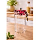 800 ml Borosilikat Cam Hava Geçirmez Kırmızı Kumaş Kaplama Bambu Kapaklı Kavanoz, çap:8 cm, h: 21 cm