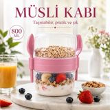 800 ml Çift Katlı Beslenme Kabı Yoğurt Meyve Granola Müsli Kabı Çatal Kaşık Dahil Sızdırmaz Sariva Home