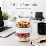 800 ml Kahvaltılık Müsli Kabı Çatal Kaşık Dahil Yoğurt Yulaf Granola Saklama Kabı Sızdırmaz Bpa Içermez Sariva Home
