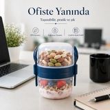 800 ml Kahvaltılık Saklama Kabı Çift Bölmeli Yoğurt Müsli Granola Kabı Çatal Kaşık Dahil Sızdırmaz Sariva Home