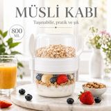 800 ml Müsli Kabı Çatal Kaşık Dahil Sızdırmaz Yoğurt Yulaf Granola Saklama Kabı Bpa Içermez Sariva Home