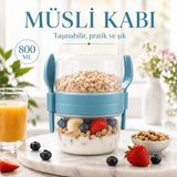 800 ml Taşınabilir Kahvaltı Kabı Yoğurt Granola Müsli Yulaf Saklama Kabı Çatal Kaşık Dahil Bpa Içermez Sariva Home