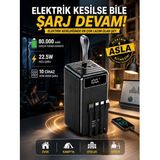 80000mAh 22.5W Hızlı Şarj LCD Gösterge Dahili Lightning Type-C Micro Kablolu 7 Portlu Powerbank