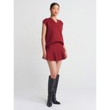80120 Beli Lastikli Volanlı Triko Etek-Bordo - Standart