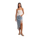 80541 Önü Büyük Lazerli Uzun Denim Etek-Tint