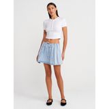 80585 Önü Fiyonklu Mini Denim Etek-Mavi - 36