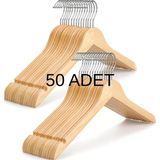 808 Studio Doğal Ahşap Askı 50 Adet – Elbise & Gömlek Askısı - Naturel